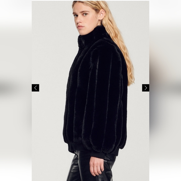 SANDRO Babel Faux Fur Jacket Black Size 6 NWT - Picture 6 of 8